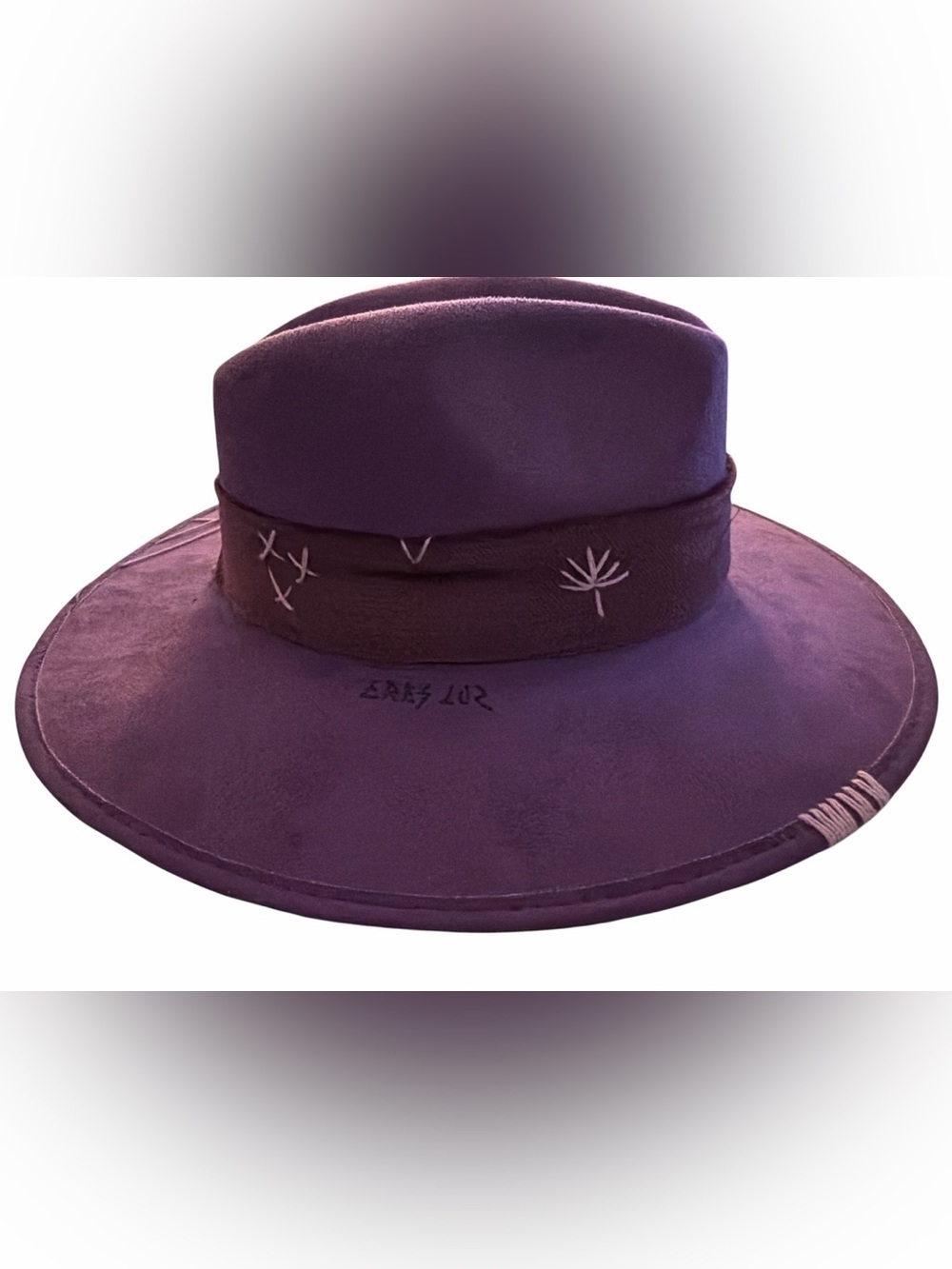 Plum Wide-Brim Felted Fedora Hat Embroidered
